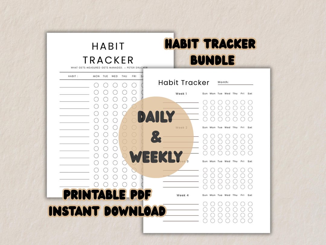 Printable Habit Tracker Bundle PDF Daily Weekly Habit Trackers for ...
