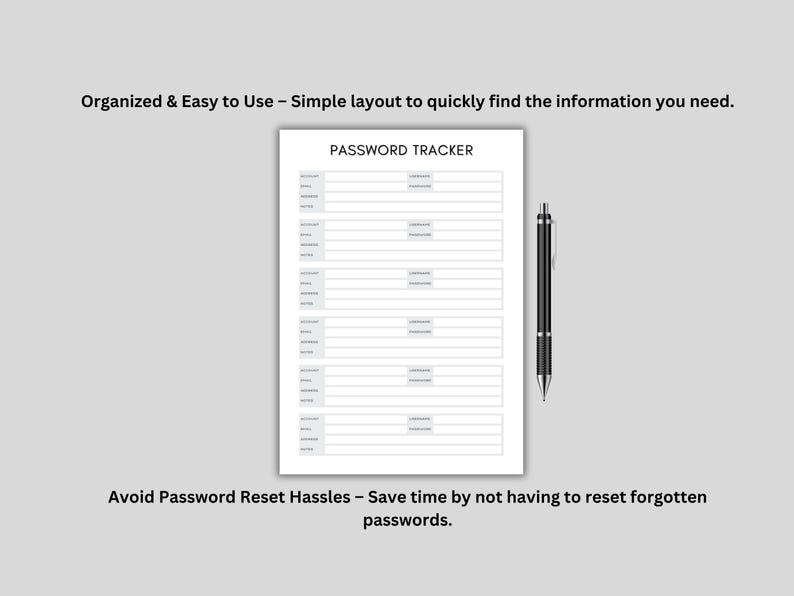 Password Tracker Printable PDF Account Information Log Sheet Website ...