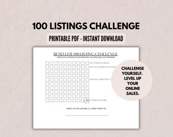 Reseller Listing Challenge Printable PDF, 100 Listings Tracker Sheet, Online Seller Listing Log for eBay Poshmark Mercari Vinted