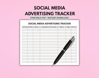 Social Media Ads & Advertising Tracker Printable, Marketing Campaign Budget and Revenue Tracking Sheet for Online Marketing