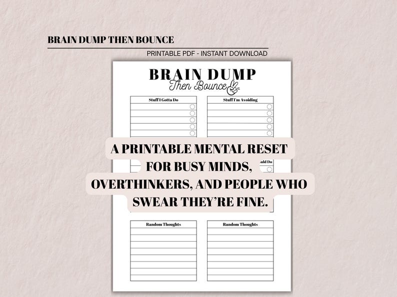 Brain Dump Printable Sheet Mental Declutter PDF for Overthinkers Busy ...