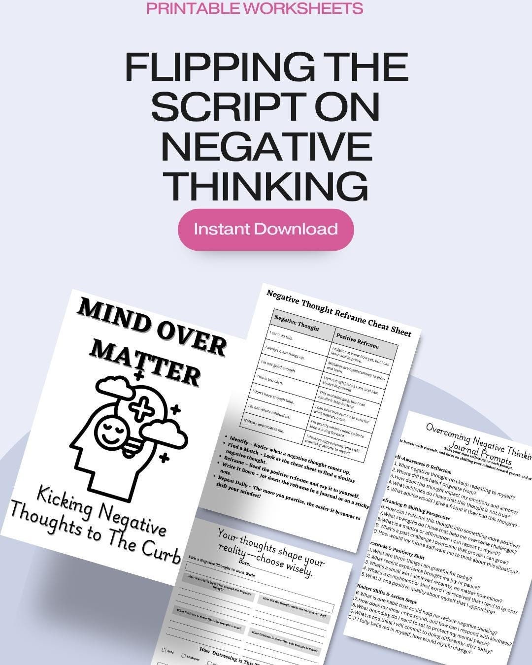 Reframing Negative Thoughts Worksheets Printable Positive Mental Health ...