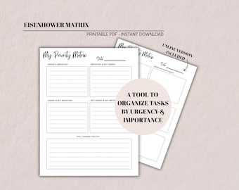 Eisenhower Matrix Printable PDF Priority Planner Worksheet for Time Management Productivity Task Organization Sheet ADHD Friendly