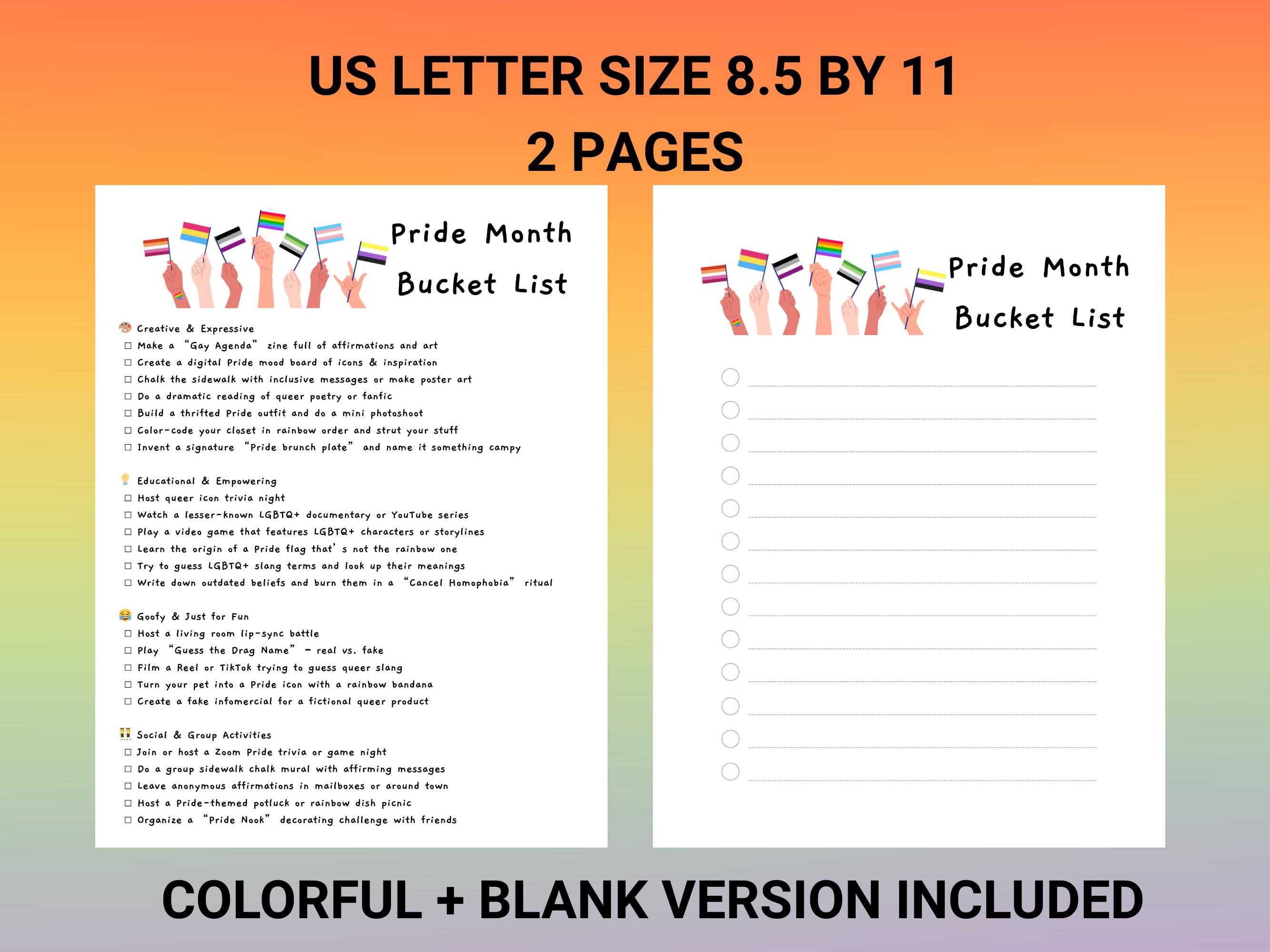 Pride Month Bucket List Printable PDF LGBTQ+ Celebration Activity ...