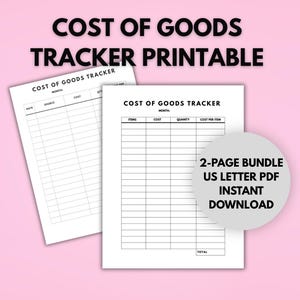 Cost of Goods Tracker Printable Cost Per Item Worksheet Inventory Cost Log COG Tracker Small Business Reseller Inventory PDF
