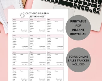 Reseller Listing Template Clothing Measurements Form Printable PDF for Ebay Poshmark Mercari Sellers Reselling Tool Listing Guide