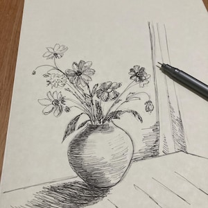 Vaso con fiori. Inchiostro su carta
