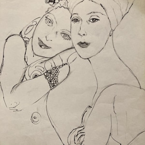 Copia particolare dipinto Gustav Klimt. Inchiostro e matita su carta.
