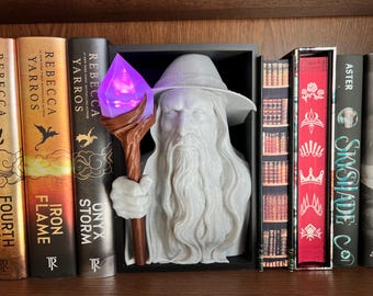 Wizard Book Nook: Fantasy Bookshelf Insert with LED Staff 3D Printed