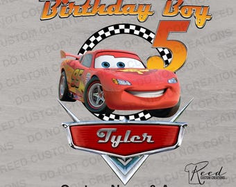 Lightning McQueen Inspired Birthday PNG | Cars Movie Birthday Shirt Design | Custom Name & Age Digital Download for Boys