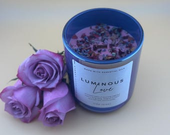 Love & Self-Care Crystal Candle – Healing Candle hartchakra