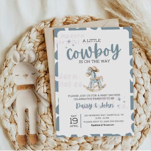 Cowboy Baby Shower Invitation, Digital Template, Western Baby Shower, Wild West Party, A Little Cowboy, Printable Canva Invite