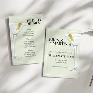 Bikinis and Martinis Bachelorette Invitation Itinerary Tinis and Kinis Digital Download Beach Bachelorette Dirty Martini Bach Weekend