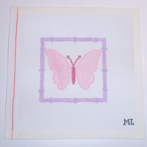 Pink Butterfly | Hand-Painted Needlepoint Canvas | 18 Mesh | Made to Order  | Canvas Only