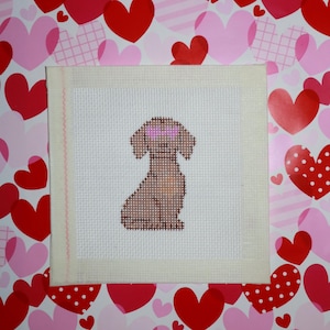 Dachshund Love Pup | Hand-Painted Needlepoint Canvas | 13 or 18 Mesh | Made to Order | Canvas Only