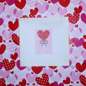 Candy Heart & Bow Sucker | Hand-Painted Needlepoint Canvas | 13 or 18 Mesh | Made to Order | Canvas Only