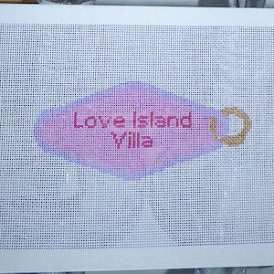 Love Island Villa Keychain | Hand-Painted Needlepoint Canvas | 18 Mesh | Made to Order  | Canvas Only