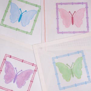Set of 4 Butterflies | Hand-Painted Needlepoint Canvas | 18 Mesh | Made to Order  | Canvas Only