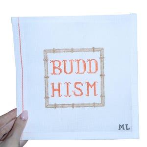Buddhism White Lotus | Hand-Painted Needlepoint Canvas | 18 Mesh | Made to Order  | Canvas Only