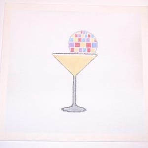 Disco Martini | Hand-Painted Needlepoint Canvas | 18 Mesh | Made to Order  | Canvas Only