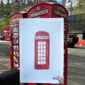 London Telephone Booth | Hand-Painted Needlepoint Canvas | 18 Mesh | Made to Order  | Canvas Only