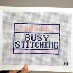 こんにちは、ステッチに忙しいです | 手描きニードルポイントキャンバス | 18メッシュ | オーダーメイド | キャンバスのみ