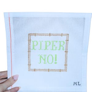 Piper No! White Lotus | Hand-Painted Needlepoint Canvas | 18 Mesh | Made to Order  | Canvas Only