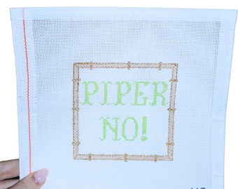 Piper No! White Lotus | Hand-Painted Needlepoint Canvas | 18 Mesh | Made to Order  | Canvas Only