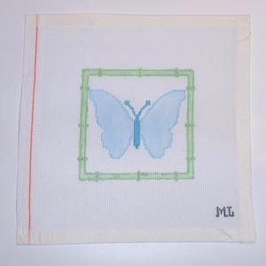Blue Butterfly | Hand-Painted Needlepoint Canvas | 18 Mesh | Made to Order  | Canvas Only