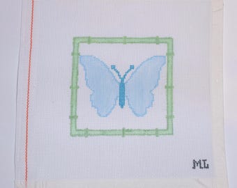 Blue Butterfly | Hand-Painted Needlepoint Canvas | 18 Mesh | Made to Order  | Canvas Only