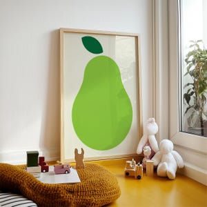 Stampa artistica di frutta e pera, arredamento moderno e luminoso per la casa, per case in stile Mid-Century Modern e scandinavo, arte originale per bambini per camere da letto e sale giochi