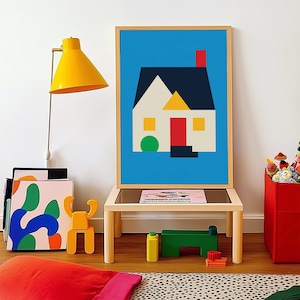 Stampa artistica "My House Block", arredamento moderno e luminoso per la casa, per case in stile Mid-Century Modern e scandinavo, arte per bambini per camere da letto e sale giochi