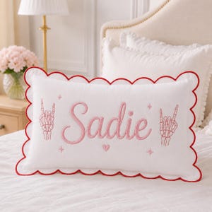 Personalized Skeleton Hand pillow cover Custom Name Embroidered Throw pillow Spooky Halloween Decor Decorative Accent Cushion, Seasonal Gift