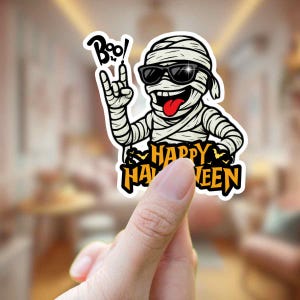 Halloween Mummy Kiss-Cut Stickers, Fun Halloween Decor, Laptop Stickers, Party Favors, Spooky Gifts, Mummy Artwork