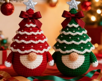 Crochet Christmas Gnome,Crochet Gnome Amigurumi Holiday Decor,Handmade Winter Plush Gnome,Cute Xmas Gnome Tabletop Christmas Gifts Ornaments