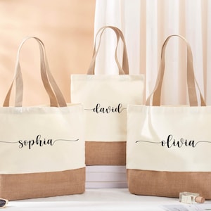 Personalized Bridesmaid Gift Bag with name,Custom Burlap gift Bag,Beach tote bag,Bachelorette Party Bag, Bridesmaid Proposal Gift,Beach Bag
