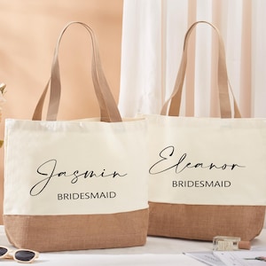 Personalized Bridesmaid Gift Bag with name,Custom Burlap gift Bag,Beach tote bag,Bachelorette Party Bag, Bridesmaid Proposal Gift,Beach Bag