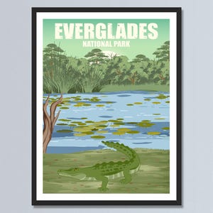 Everglades National Park  Florida Travel Poster, Landscape Alligator & Swamp  Print, Wildlife Botanical Canvas Wall Art, Home Decor Or Gift.