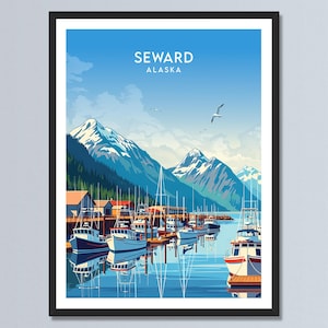 Seward Alaska Travel Poster Alaska Wall Art Coastal City Art Alaska Decor USA Travel Gift America Print Personalized Gift For Traveler