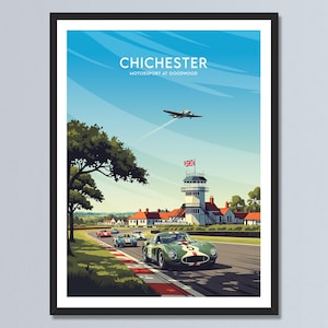 Chichester England Travel Poster Goodwood Motorsport Wall Art UK Home Decor Gift Chichester Art Goodwood Festival Print UK Travel Gift