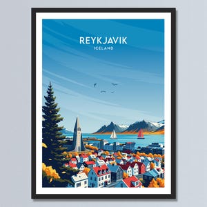 Reykjavik Iceland Travel Print, Iceland City Skyline Poster, Retro European Cityscape Wall Art, Reykjavik Artwork, Personalized Travel Gift