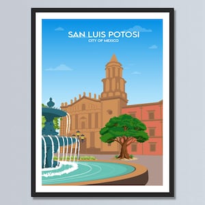 San Luis Potosi Mexico Travel Poster, Mexico Cathedral Prints, San Luis Potosi City Wall Decor, Mexican Retro Poster, Personalized Home Gift