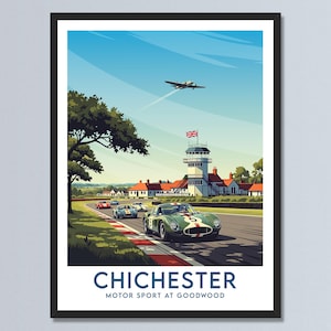 Chichester England Travel Poster Goodwood Motorsport Wall Art UK Home Decor Gift Chichester Art Goodwood Festival Print UK Travel Gift