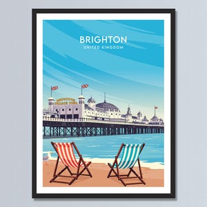 Brighton United Kingdom Travel Poster, Brighton Palace Pier Wall Art, UK Travel Gift, England Seaside Poster, Personalized Gift For Traveler