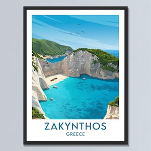 Zakynthos Greece Travel Poster, Navagio Shipwreck Beach Wall Art, Greece Costal Art, Personalized Print, Greek Islands Art, Home Decor Gift.