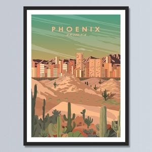 Phoenix Arizona Travel Poster | Arizona Desert Skyline City Poster | Landscape Retro Desert Arizona Art | Personalized Print Home Decor Gift