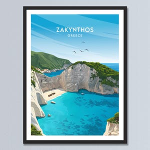 Zakynthos Greece Travel Poster Navagio Shipwreck Beach Wall Art Greece Costal Art Personalized Print Greek Islands Art Home Decor Gift