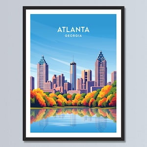 Atlanta Georgia Travel Poster, Atlanta City Skyline Wall Art, Georgia Travel Gift, Retro Cityscape Art Print, Personalized Gift For Traveler