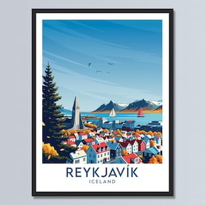 Reykjavik Iceland Travel Print, Iceland City Skyline Poster, Retro European Cityscape Wall Art, Reykjavik Artwork, Personalized Travel Gift