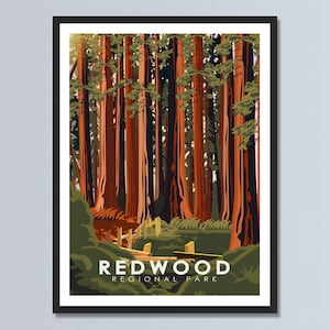 Redwood National Park Travel Poster | Nature Vintage Poster of California Redwood | Forest Landscape Illustration| Personalized Decor Gift.
